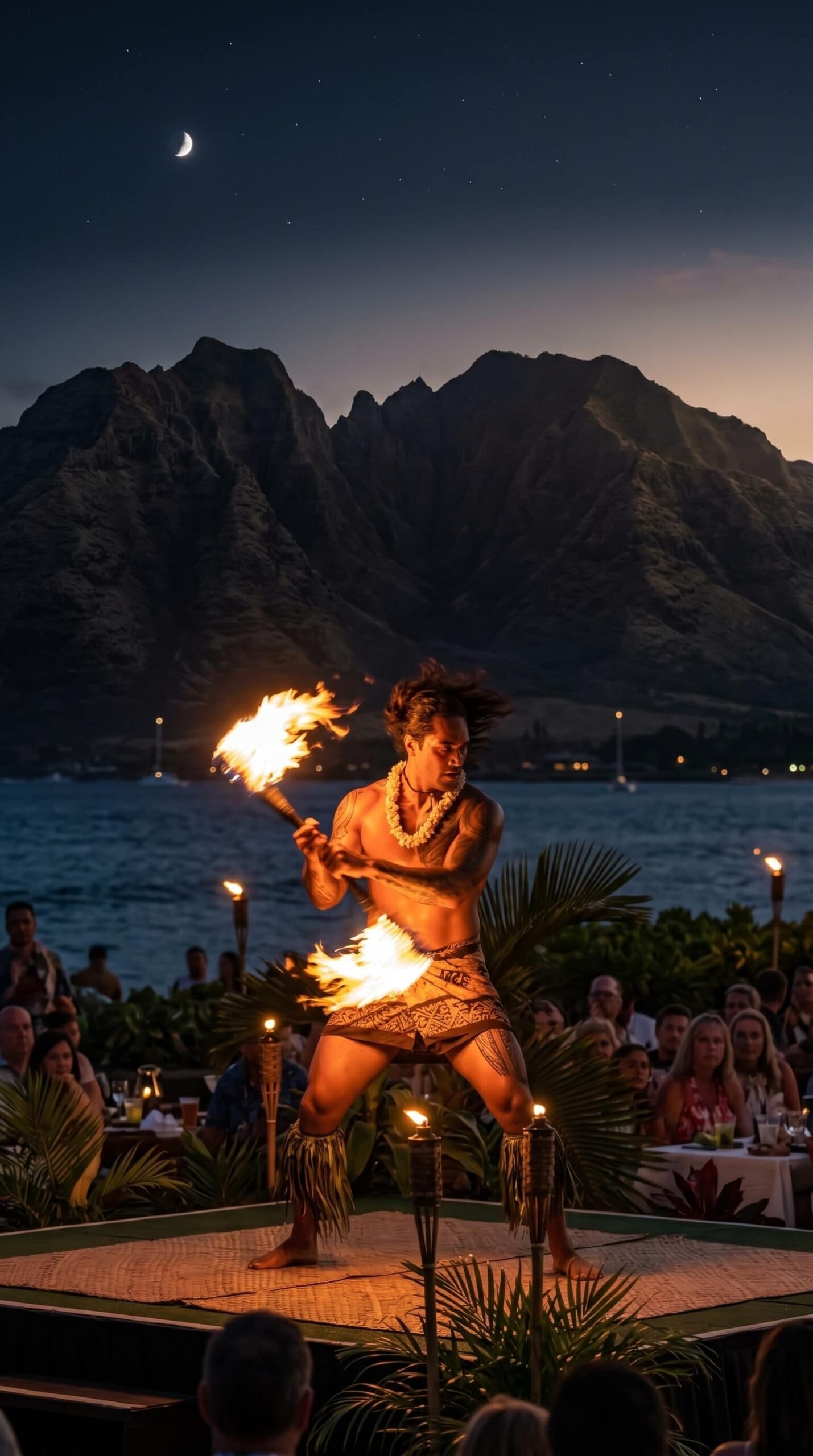 Fire show entertainment at a Solani Group corporate event in Hawaii